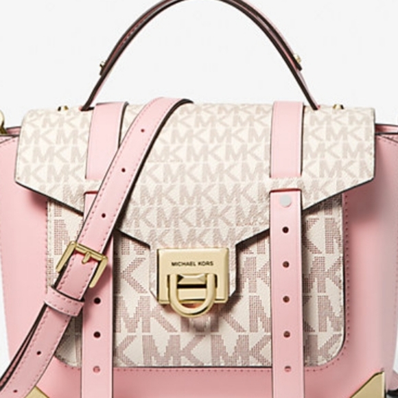 NWT Pink Michael Kors structured chic goldtone $500 retail Satchel - Picture 7 of 7